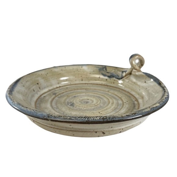 Blue Beige Stoneware Pottery Dish Handle - Picture 1 of 14